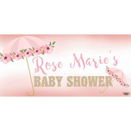 Banner - Custom Deluxe Baby Shower Pink Flower Umbrella