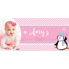 Banner - Custom Deluxe Birthday Pink & Penguin With Picture
