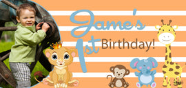 Banner - Custom Deluxe Birthday Orange Stripes & Animals With Picture