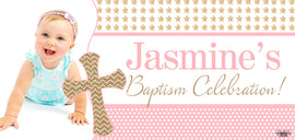Banner - Custom Deluxe Religious Gold Stars & Pink With Picture