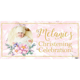 Banner - Custom Deluxe Religious Pink Flowers With Picture
