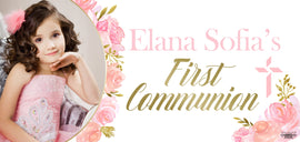 Banner - Custom Deluxe Religious Pink Flowers & White With Picture