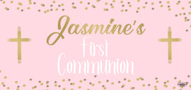 Banner - Custom Deluxe Religious Gold Dots & Pink