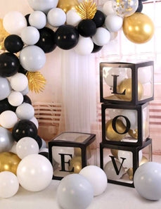 Balloon Box - Love Blocks Black 12X12X12 4Ct