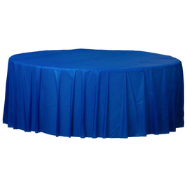 84" Round Plastic Table Cover- Bright Royal Blue