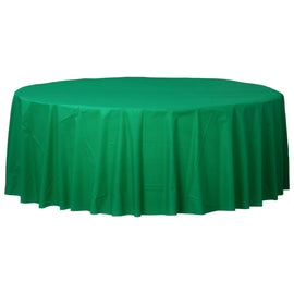84" Round Plastic Table Cover - Festive Green