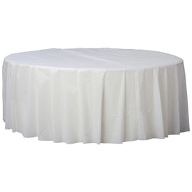 84" Round Plastic Table Cover- Frosty White