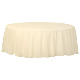 84" Round Plastic Table Cover - Vanilla Creme