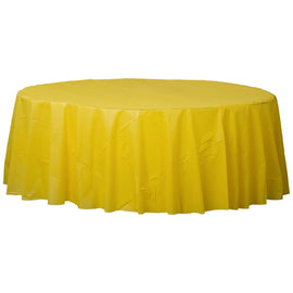 84" Round Plastic Table Cover - Yellow Sunshine