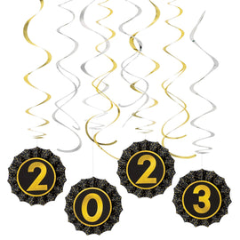 2023 New Years Fan and Swirl Decorating Kit - Black, Silver, Gold
