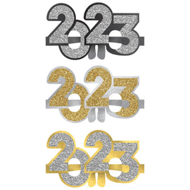 2023 New Years Glitter Glasses Multipack - Black Silver Gold