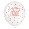 6 12" Glitz Rose Gold Latex Balloons " Happy Birthday"