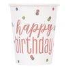 8 Glitz Rose Gold " Happy Birthday Cups, 9Oz