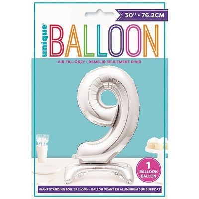Silver Number Shaped Standing Foil Balloon 30" 9