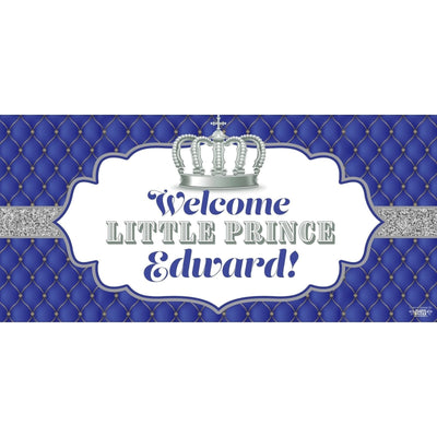 Banner - Custom Deluxe Baby Shower Blue & Silver Crown