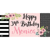 Banner - Custom Deluxe Birthday B&W & Pink Flowers