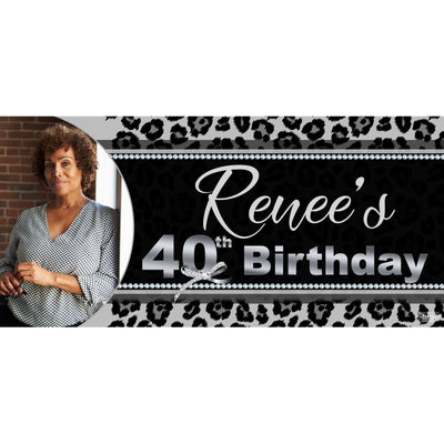 Banner - Custom Deluxe Birthday Grey Leopard With PiCounture