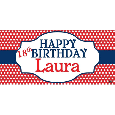 Banner - Custom Deluxe Birthday Red & Blue Polka Dots