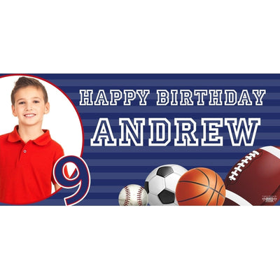Banner - Custom Deluxe Sports Blue Stripes & Balls With PiCounture