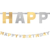 Birthday Accessories Silver & Gold Jointed Letter Banner