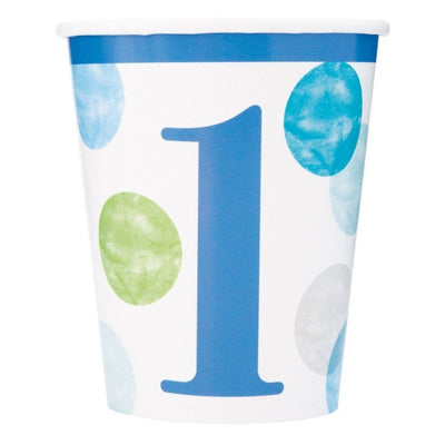 Blue Dots 1St Birthday 9Oz Paper Cups, 8 Count