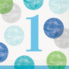 Blue Dots 1St Birthday Beverage Napkins, 16 Count