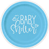 Blue Hearts Baby Shower Round 7" Dessert Plates, 8 Count