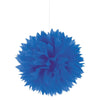 Bright Royal Blue Fluffy Paper Decorations, 3 Count