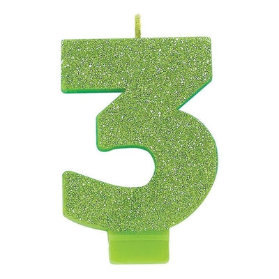 Numeral #3 Glitter Candle - Kiwi