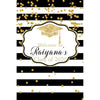 Customizable Yard Sign / Lawn Sign Welcome Graduation Black/White Stripe Gold Confetti