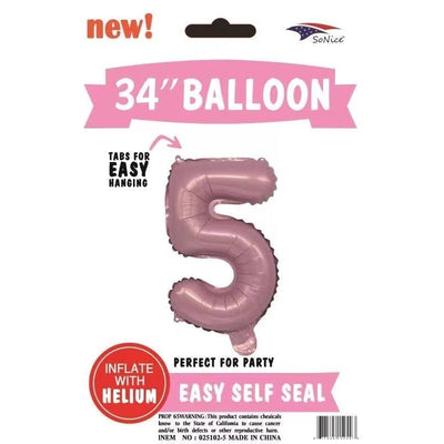 Foil Balloon - Jumbo Number Light Pink 5