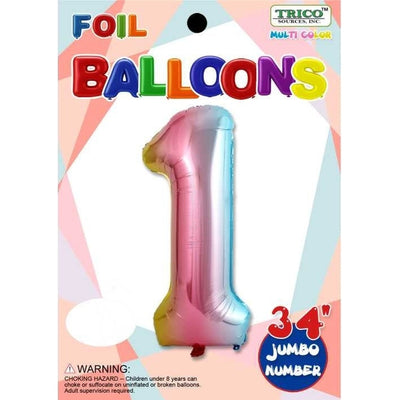 Foil Balloon - Jumbo Number 34" Pastel Rainbow 1