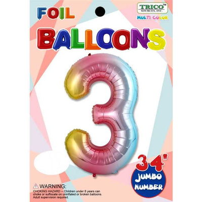 Foil Balloon - Jumbo Number 34" Pastel Rainbow 3