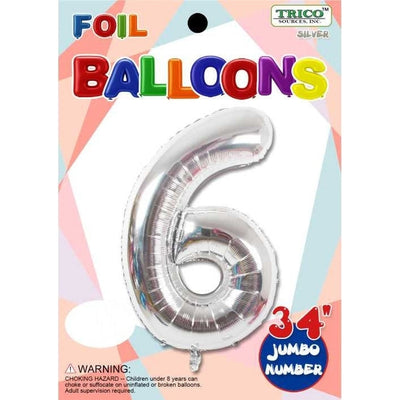 Foil Balloon - Jumbo Number 34" Silver 6