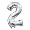 Foil Balloon - Mini Number Silver 2 16 Inch Air-Filled Only