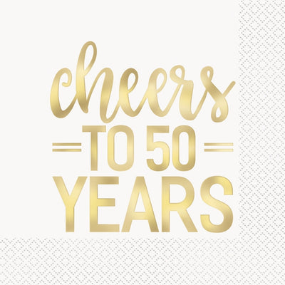 Gold Foil Cheers To 50 Years Luncheon Napkins, 16 Count - Foil Stamped