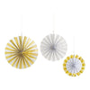 Gold & White Foil Paper Fan Decorations, 3 Count - Assorted