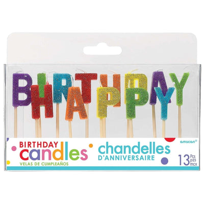 Happy Birthday Glitter Pick Candles - Primary