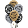 Happy New Year Printed Latex Balloons - Black, Silver, Gold