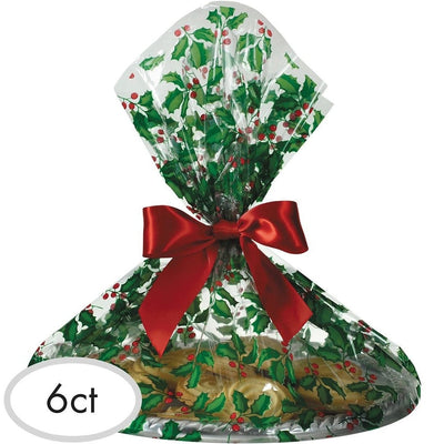 Holly Cellophane Cookie Tray Bags
