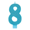 Numeral #8 Large Glitter Candle - Caribbean Blue