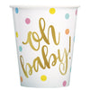 " Oh Baby" Gold Baby Shower 9Oz Paper Cups, 8 Count