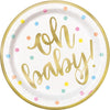 " Oh Baby" Gold Baby Shower Round 9" Dinner Plates, 8 Count - Foil Board