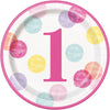 Pink Dots 1St Birthday Round 9" Dinner Plates, 8 Count