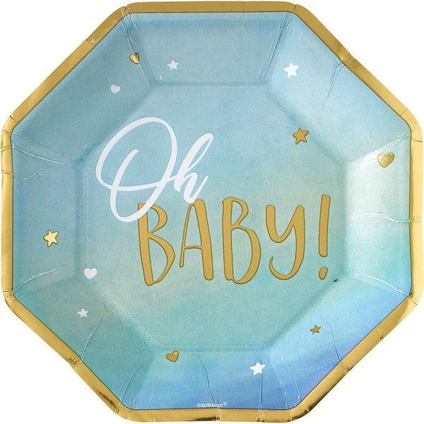 Oh Baby Blue Metallic OCountagonal Plates, 10"