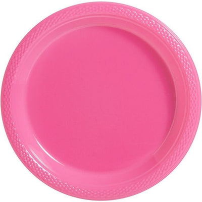 Bright Pink Plastic Plates, 7"