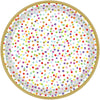 Rainbow Confetti Metallic Round Plates, 7"