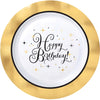 Premium Gold Birthday Round Plastic Plates, 7 1/2", Hot-Stamped