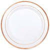 Premium Plastic White Plates W/ Rose Gold Trim, 7 1/2"