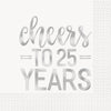 Silver Foil Cheers To 25 Years Luncheon Napkins, 16 Count - Foil Stamped